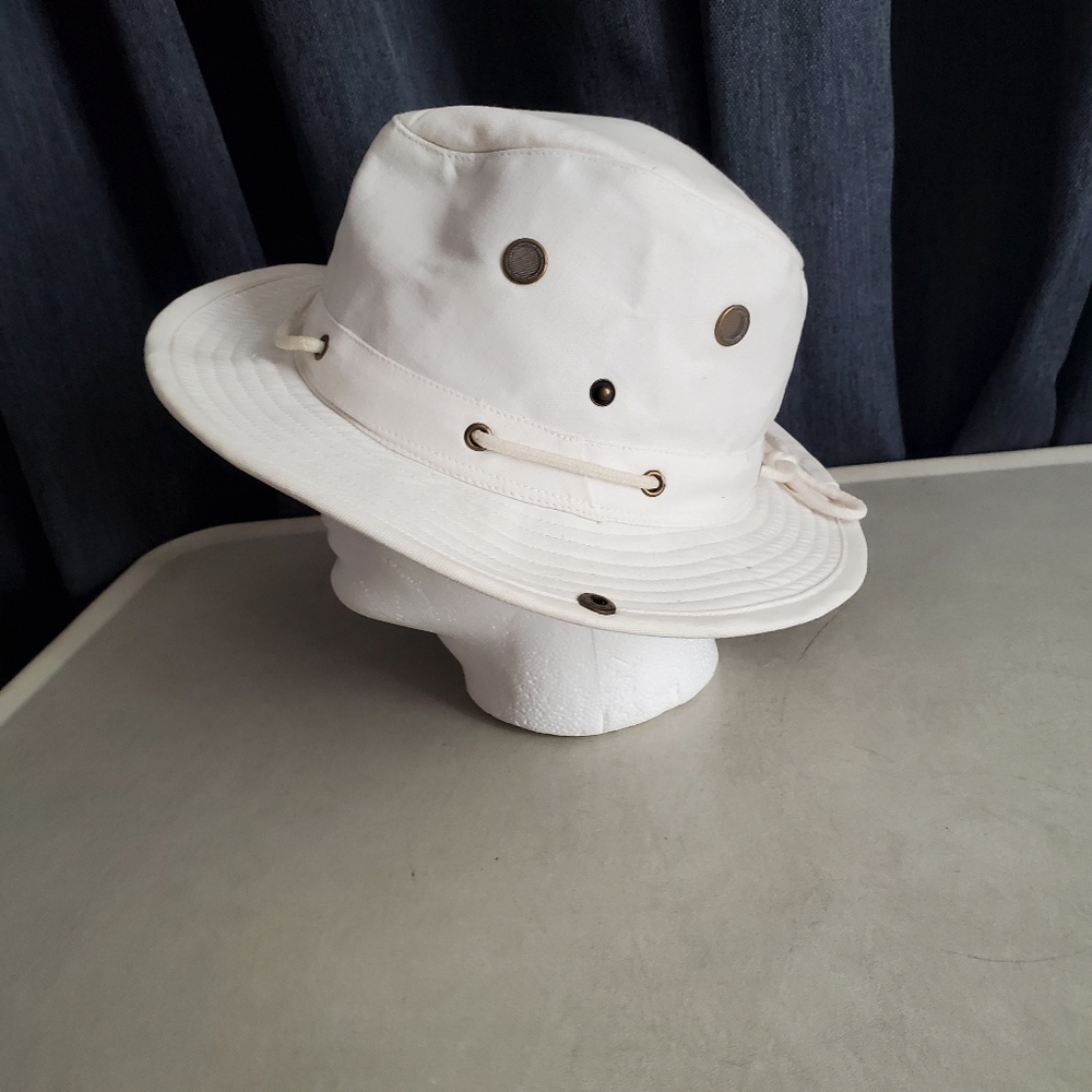White Wide Brim Hat/misty Mountain Adjustable/ Unisex/ 100% Cotton